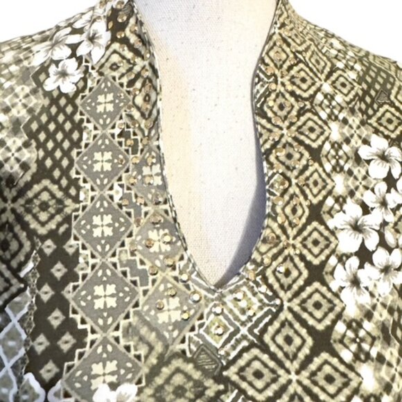 ❤️NWT  RUBY RD. SAGE GREEN PRINT TOP w/GROMMET DETAIL    SMALL/PETITE - Picture 2 of 9